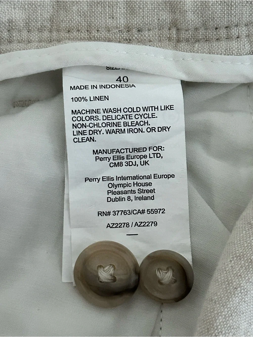 Perry Ellis Men’s Linen Pants Oatmeal Tan Size 40